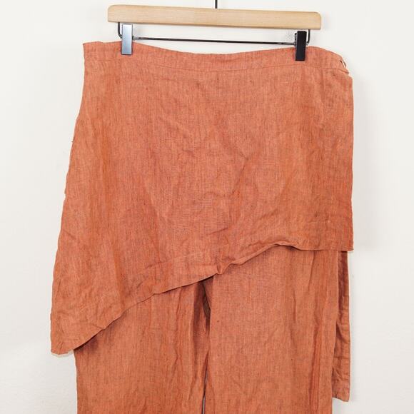 Bryn Walker Orange Linen Straight Leg Asymmetrical Wrap Pants Womens Sz L - Picture 2 of 13